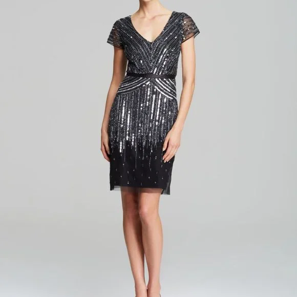 adrianna papell beaded cap sleeve sheath dress Adrianna Papell Women's Petal Sleeve Sheath Dress - Black
